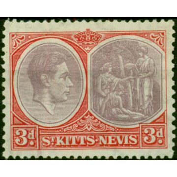 St Kitts Nevis 1940 3d Brown-Purple & Carmine-Red SG73a Chalk Fine LMM (3) 