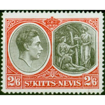 St Kitts Nevis 1943 2s6d Black & Scarlet SG76a P.14 Chalk Fine & Fresh LMM 