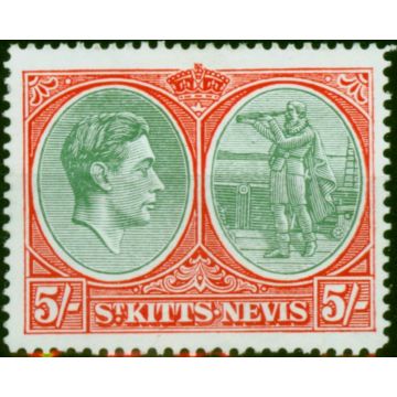 St Kitts & Nevis 1943 5s Grey-Green & Scarlet SG77a V.F VLMM 
