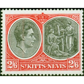 St Kitts Nevis 1945 2s6d Black & Scarlet SG76ab P.14 Ordin Fine LMM 