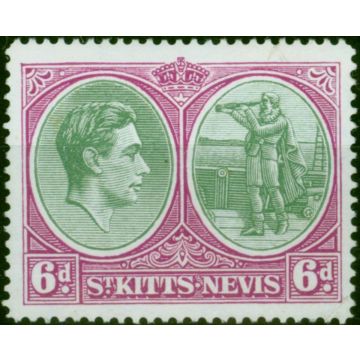 St Kitts Nevis 1948 6d Green & Purple SG74d P.14 Chalk V.F MNH 