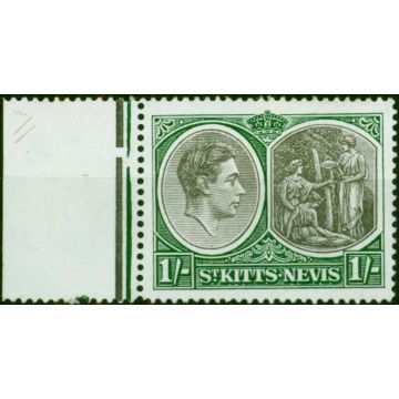 St Kitts Nevis 1950 1s Black & Green SG75c P.14 Chalk Fine LMM 