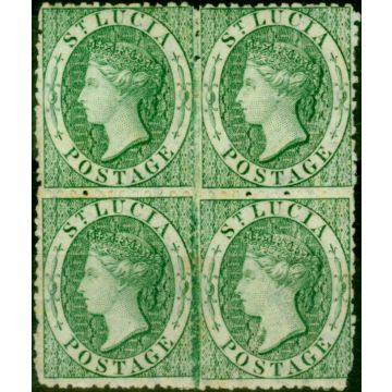 St Lucia 1863 (6d) Emerald Green SG8x Wmk Reversed Fine LMM/MNH Block of 4  Scarce 