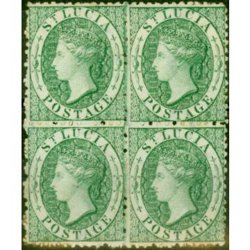 St Lucia 1863 (6d) Emerald Green SG8x Wmk Reversed Fine MM Block of 4 Scarce