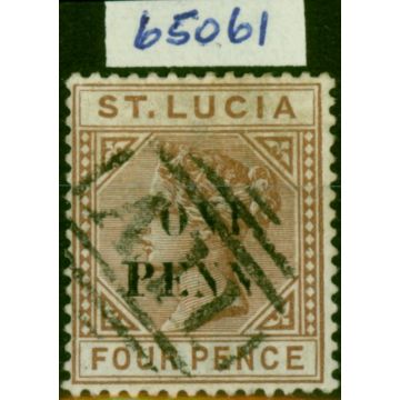 St Lucia 1891 1d on 4d Brown SG55Var 'Y omitted in Penny' Fine Used Royal Cert Rare