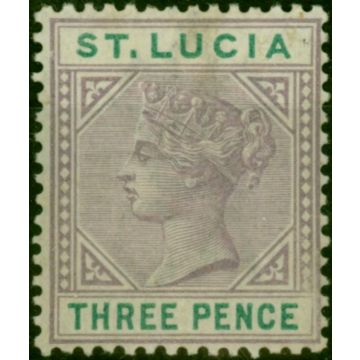 St Lucia 1891 3d Dull Mauve & Green SG47 Fine LMM (2)
