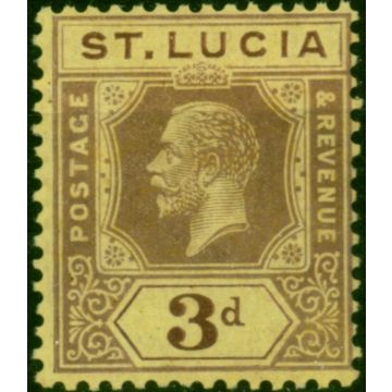 St Lucia 1921 3d on Pale Yellow SG82b Die II V.F MNH 