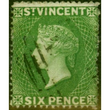 St Vincent 1861 6d Deep Yellow-Green SG2 Fine Used