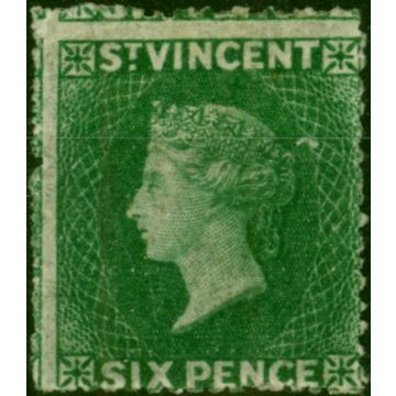 St Vincent 1862 6d Deep Green SG4 Good MM