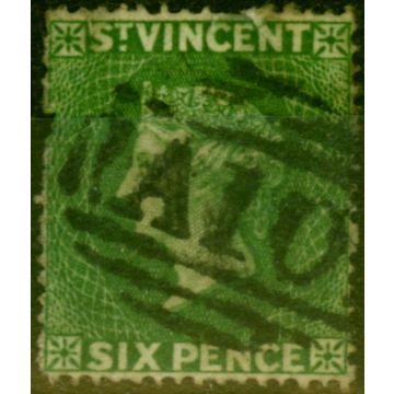 St Vincent 1862 6d Deep Yellow-Green SG2 Average Used
