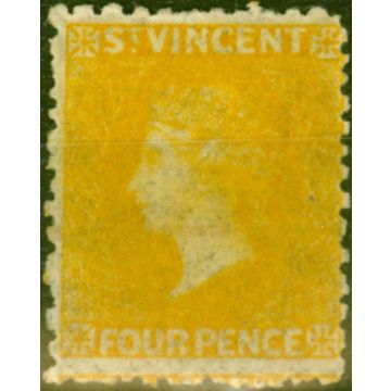 St Vincent 1869 4d Yellow SG12 Good Used Reduced Pen Stroke Cancel