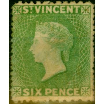St Vincent 1877 6d Pale Green SG23 P.12 x 15 Good Mtd Mint
