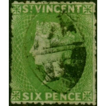 St Vincent 1878 6d Light Yellow-Green SG26a Wmk Upright P.15 Fine Used 