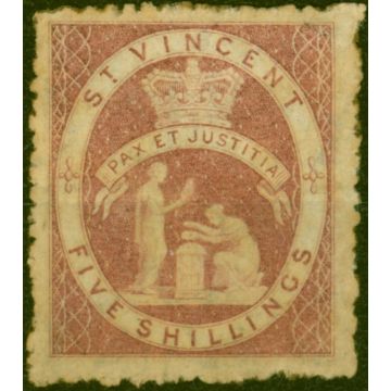 St Vincent 1880 5s Rose-Red SG32 Good Mtd Mint Royal Certificate