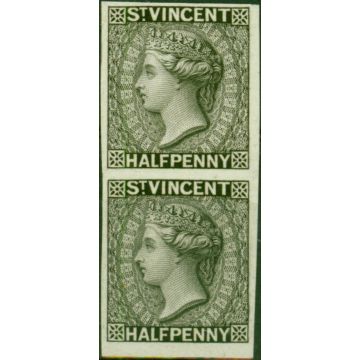 St Vincent 1881 1/2d Black Imperf Plate Proof Vertical Pair Fine & Fresh Mint 