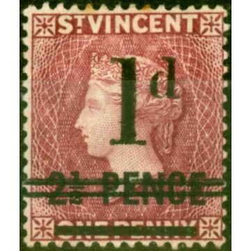 St Vincent 1885 1d on 2 1/2d Lake SG46 Fine Mtd Mint