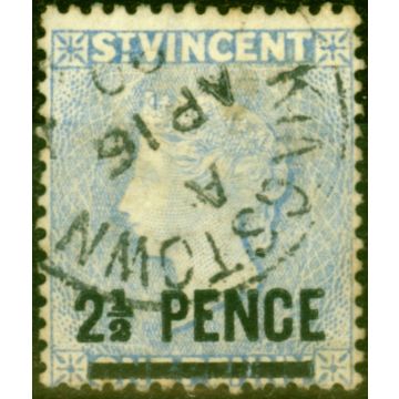 St Vincent 1889 2 1/2d on 1d Milky Blue SG49 Fine Used