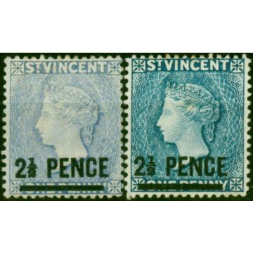 St Vincent 1890-93 2 1/2d on 1d Both Shades SG55 & 55a Fine MM 