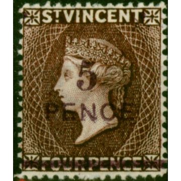 St Vincent 1892 5d on 4d Chocolate SG59 Fine LMM 