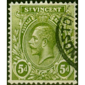 St Vincent 1913 5d Olive-Green SG114x Wmk Reversed V.F.U Rare