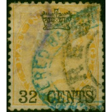 Straits Settlements 1867 32c on 2a Yellow SG9 Ave Used 