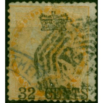 Straits Settlements 1867 32c on 2a Yellow SG9 Good Used 