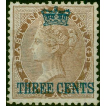 Straits Settlements 1867 3c on 1a Deep Brown SG3 Fine MM