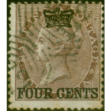 Straits Settlements 1867 4c on 1a Deep Brown SG4 Fine Used