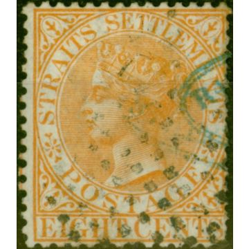 Straits Settlements 1867 8c Orange-Yellow SG14 Good Used