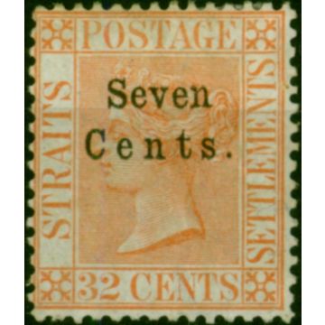 Straits Settlements 1879 7c on 32c Pale Red SG21 Fine MM 