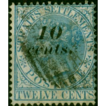 Straits Settlements 1880 10c on 12c Blue SG45a Fine Used (2) 