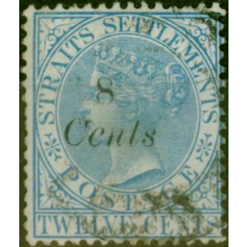 Straits Settlements 1884 8c on 12c Blue SG74 Good Used