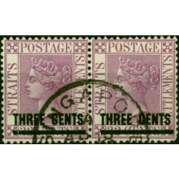 Straits Settlements 1885 3c on 32c Pale Magenta SG83 V.F.U Pair 