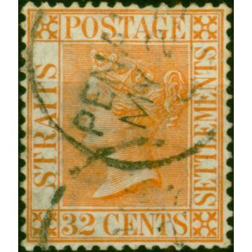Straits Settlements 1887 32c Orange-Vermilion SG70 Fine Used