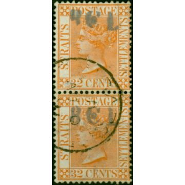 Straits Settlements 1887 32c Orange-Vermilion SG70 Fine Used Pair 
