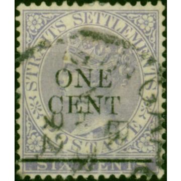 Straits Settlements 1892 1c on 6c Lilac SG90 Fine Used