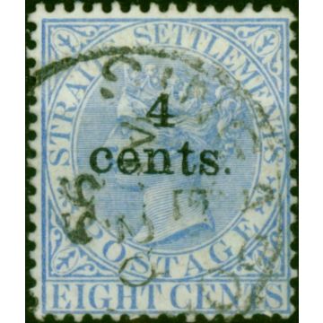 Straits Settlements 1898 4c on 8c Ultramarine SG108 Fine Used (2)