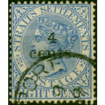 Straits Settlements 1898 4c on 8c Ultramarine SG108 Fine Used (3)