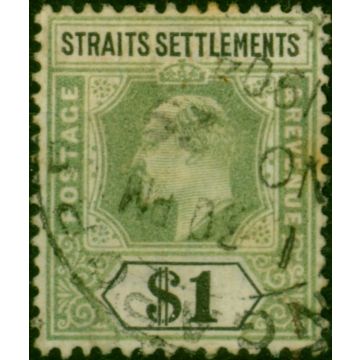 Straits Settlements 1902 $1 Dull Green & Black SG119 Ave Used