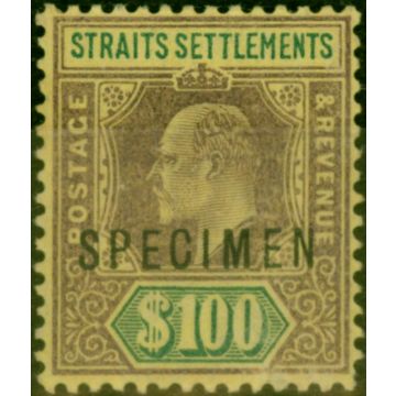 Straits Settlements 1903 $100 Purple & Green-Yellow Specimen SG122s Fine MNH