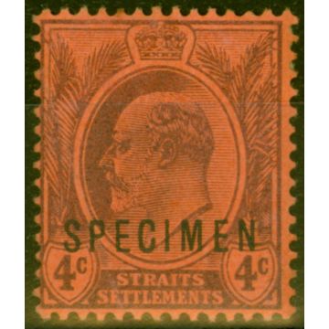 Straits Settlements 1904 4c Purple-Red Specimen SG125s Good Mtd Mint 