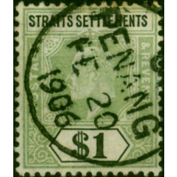 Straits Settlements 1905 $1 Dull Green & Black SG136 Good Used