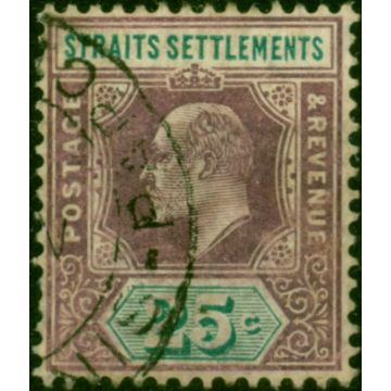 Straits Settlements 1905 25c Dull Purple & Green SG133b Chalk Good Used (2)