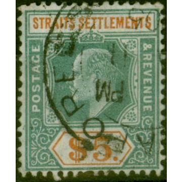 Straits Settlements 1905 $5 Dull Green & Brown-Orange SG138 Fine Used (2)