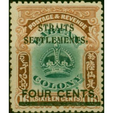 Straits Settlements 1906 4c on 16c Green & Brown SG145 Fine MM 