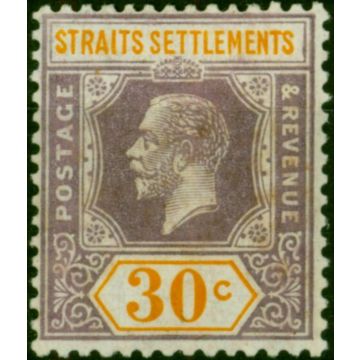 Straits Settlements 1914 30c Dull Purple & Orange SG207 Fine VLMM 