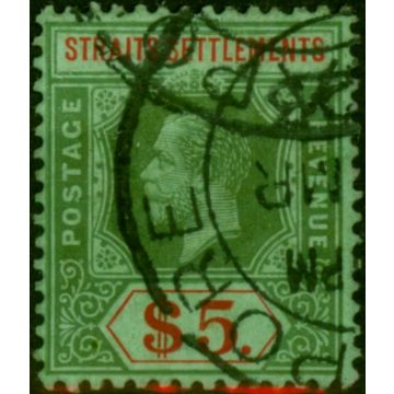 Straits Settlements 1920 $5 on Emerald Black SG212c Fine Used 
