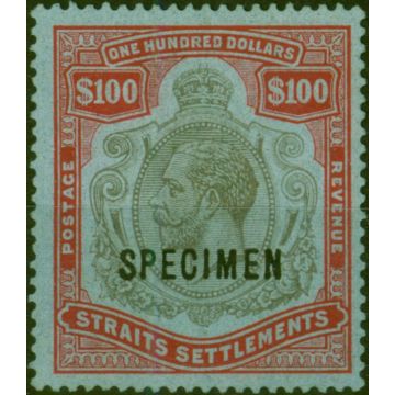 Straits Settlements 1923 $100 Black & Carmine-Blue Specimen SG240cs V.F & Fresh VLMM 