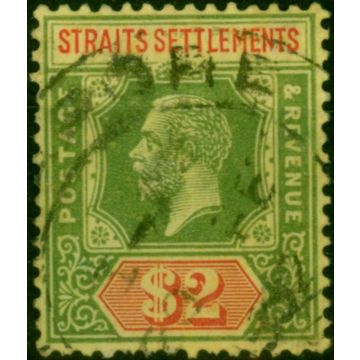 Straits Settlements 1923 $2 Green & Red-Pale Yellow SG240 Fine Used (6)