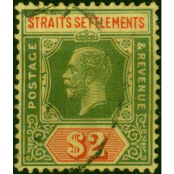 Straits Settlements 1923 $2 Green & Red-Pale Yellow SG240 Fine Used (3) 
